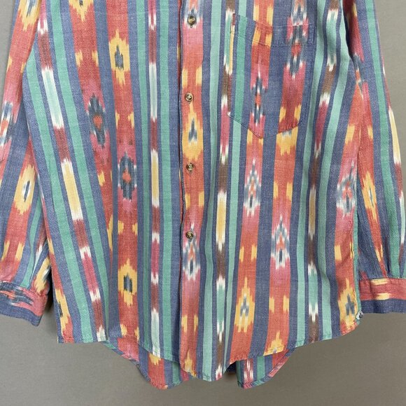 Vintage 90s Striped Button-Up Shirt Southwestern FLAWS Men Size Large Cotton - Picture 4 of 15